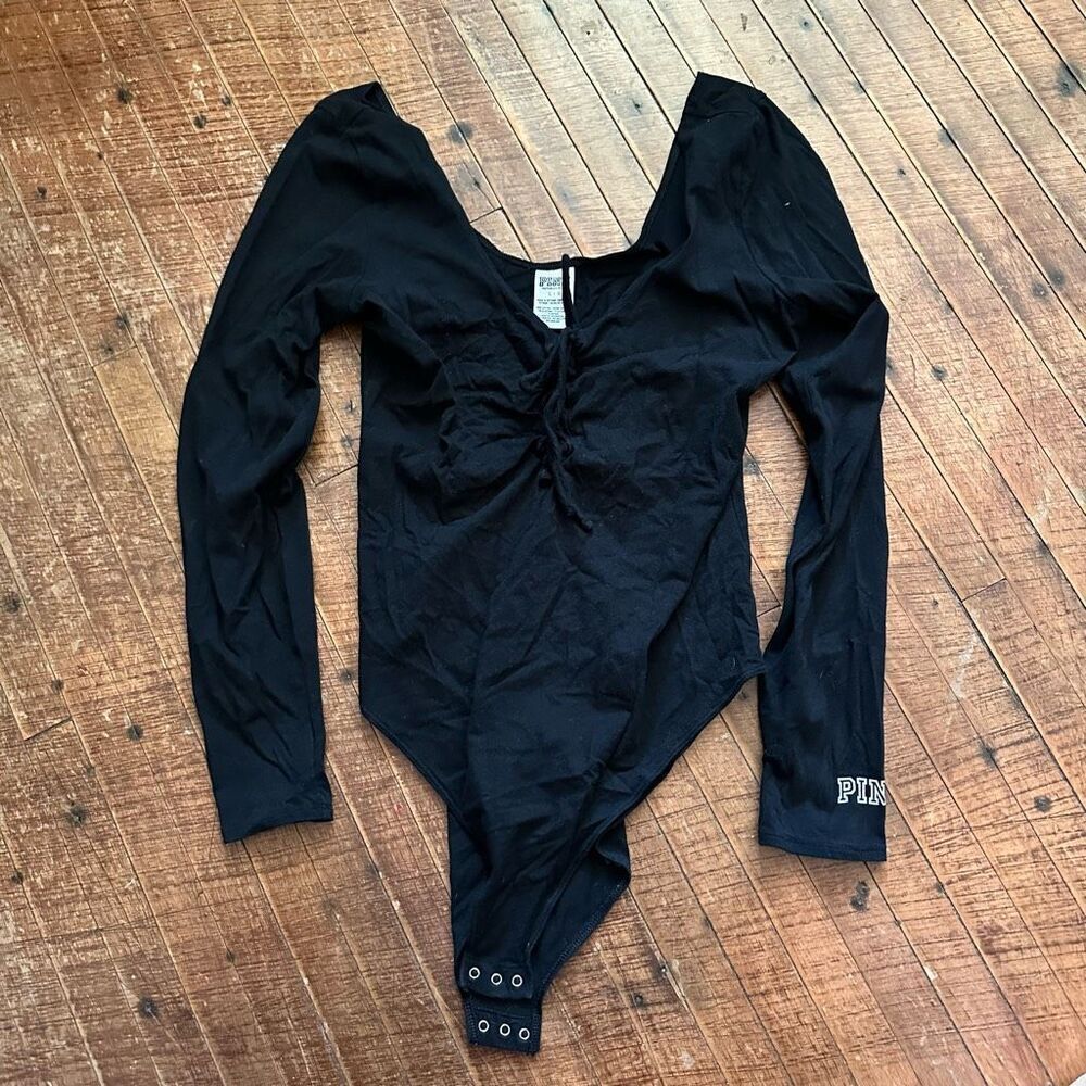 Victoria’s Secret black lace up long sleeve L knit bodysuit